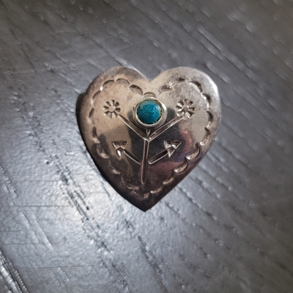 Vintage Heart-Shaped Sterling Silver Earrings with Turquoise Accent